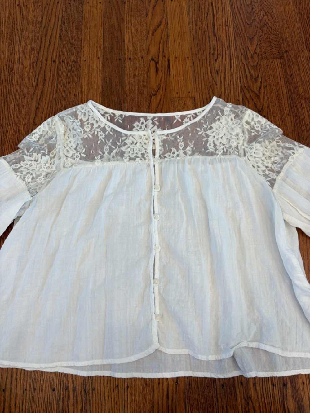 Free People White Lace Semi-Sheer Button-Front Blouse - medium - Picture 4 of 6